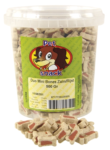 Petsnack Botjes Mini Duo Zalm/rijst 12x500 Gr