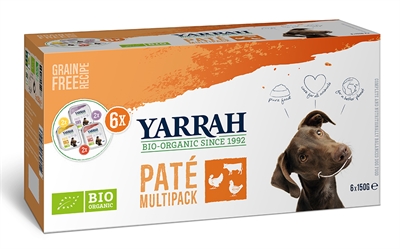 Yarrah Organic Hond Multipack Pate Kalkoen / Kip / Rund 900 Gr